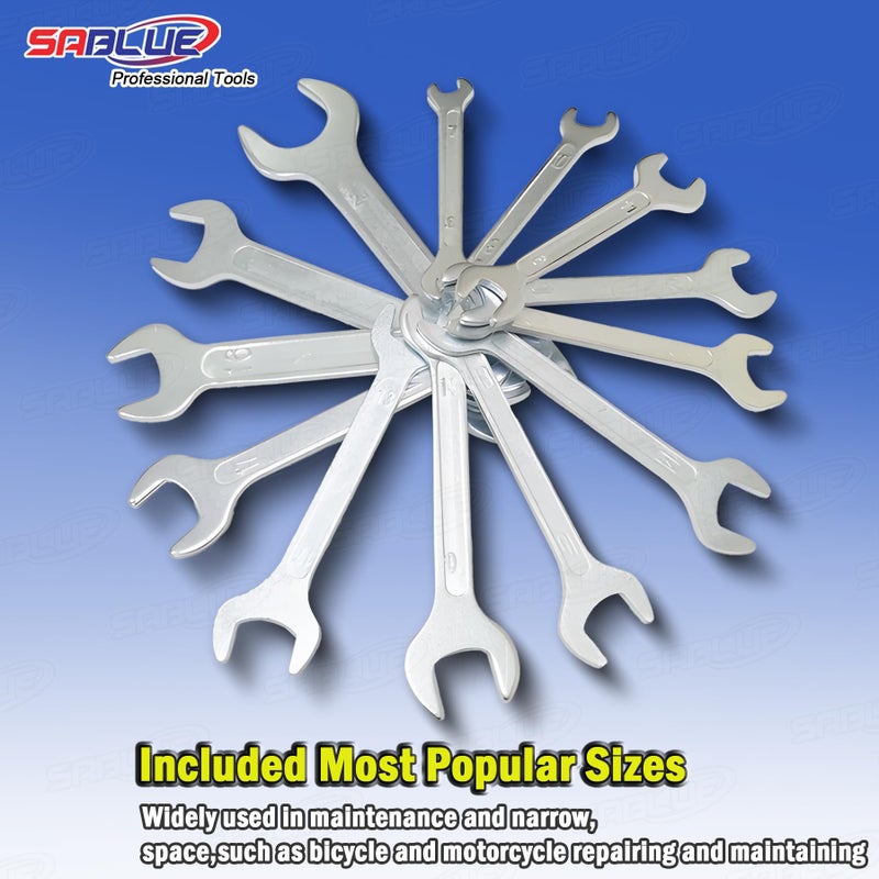 SABLUE Super-Thin Open End Wrench Set, Metric 13-Piece, 7mm to 24mm, Ultra-Slim Design, Double Ended Cone Wrench Spanner Tool Kit (A01) - Image 5